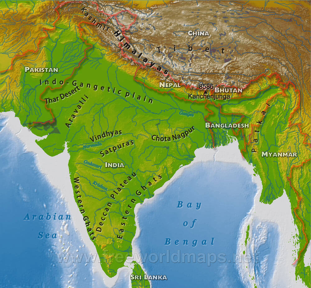 india map physical